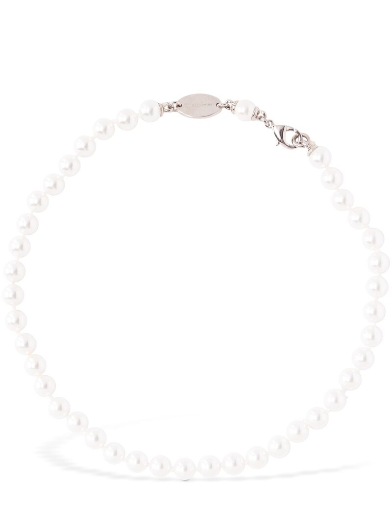 Faux pearl chain collar necklace - 1