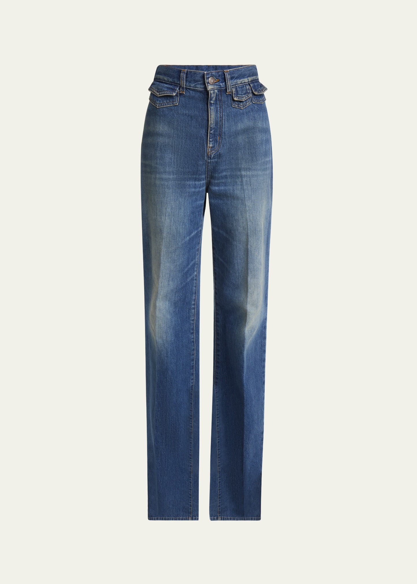 High-Waisted Flared Jeans with Flap Pockets - 1