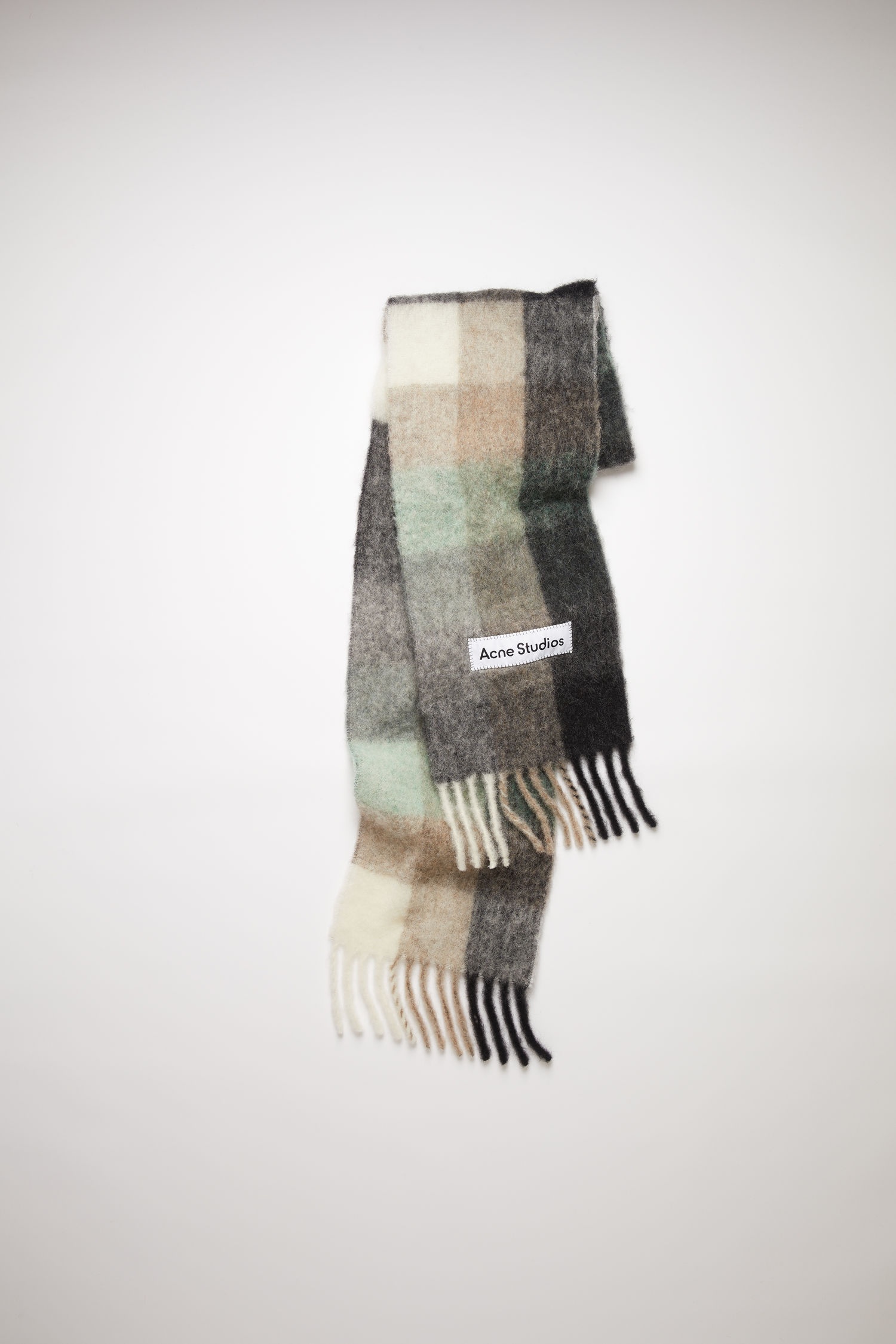 Mohair checked scarf - Green/grey/black - 1