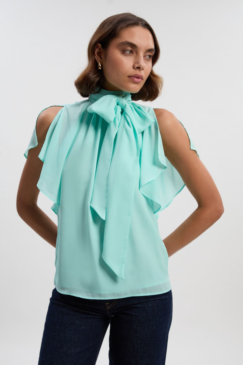 Pussy Bow Tie Woven Georgette Blouse 1