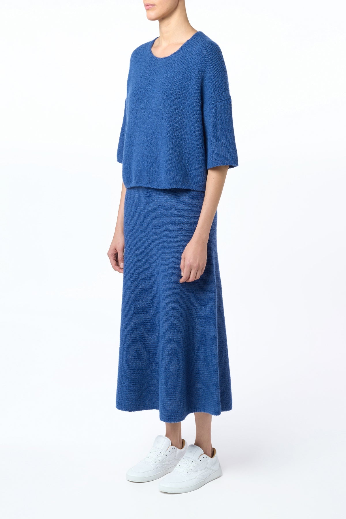 Pomona Cropped Knit T-Shirt in Dark Blue Denim Cashmere - 3
