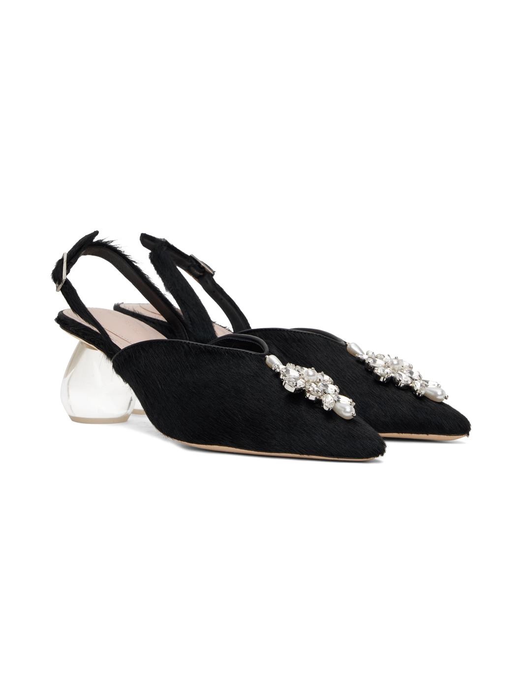 Black Pointed Slingback Heels - 4