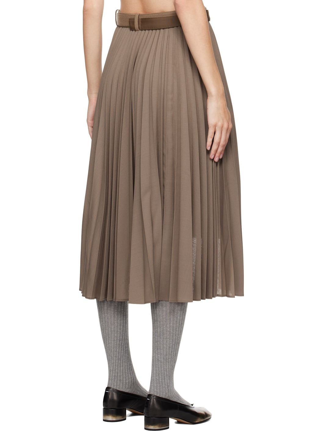 Khaki Suiting & Wool Melton Midi Skirt - 3