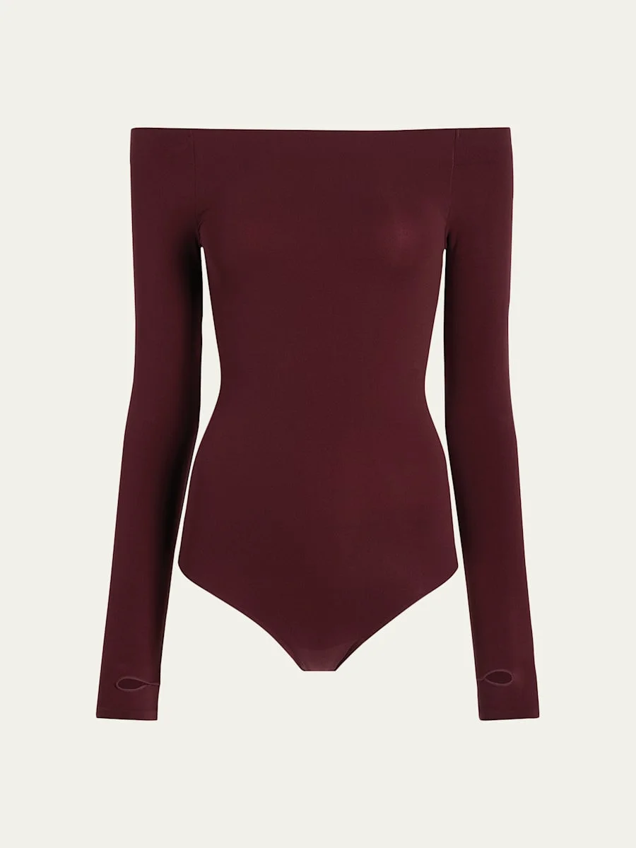 Ballet Off-Shoulder Microfiber Bodysuit - 1