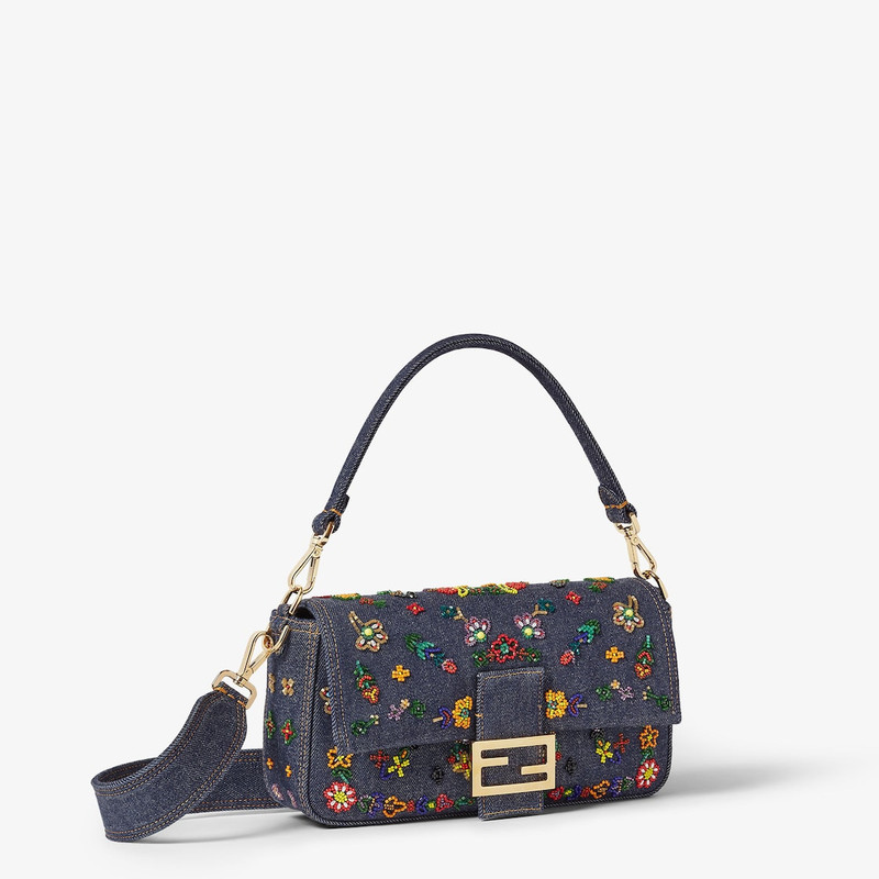 Baguette® Dark blue denim bag with floral embroidery 4