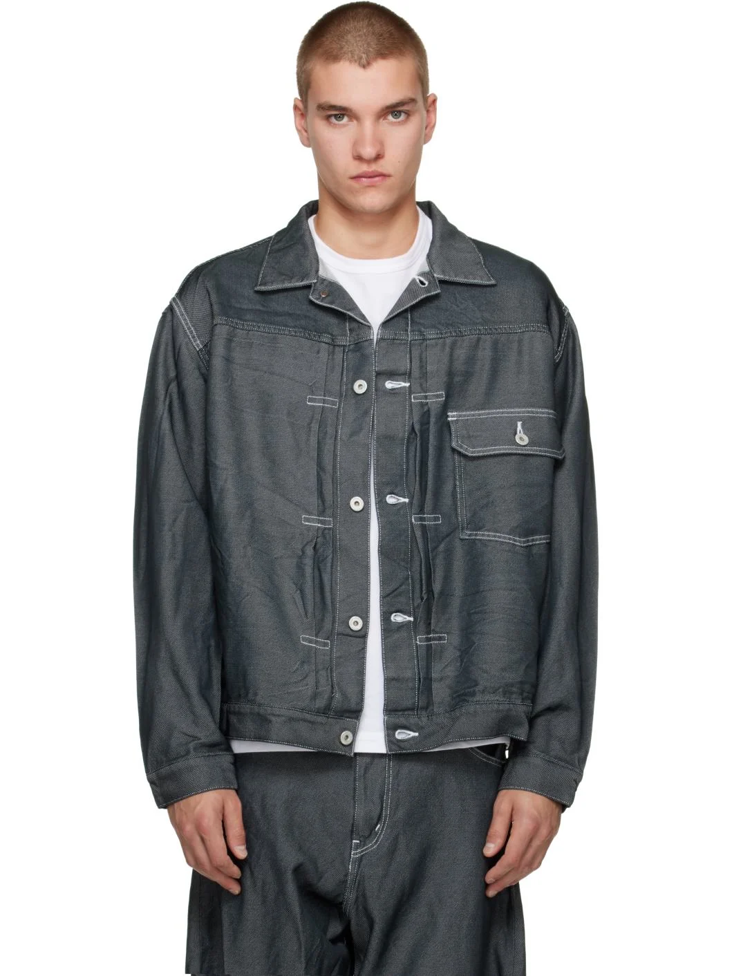 Gray Polyester Denim Jacket - 1