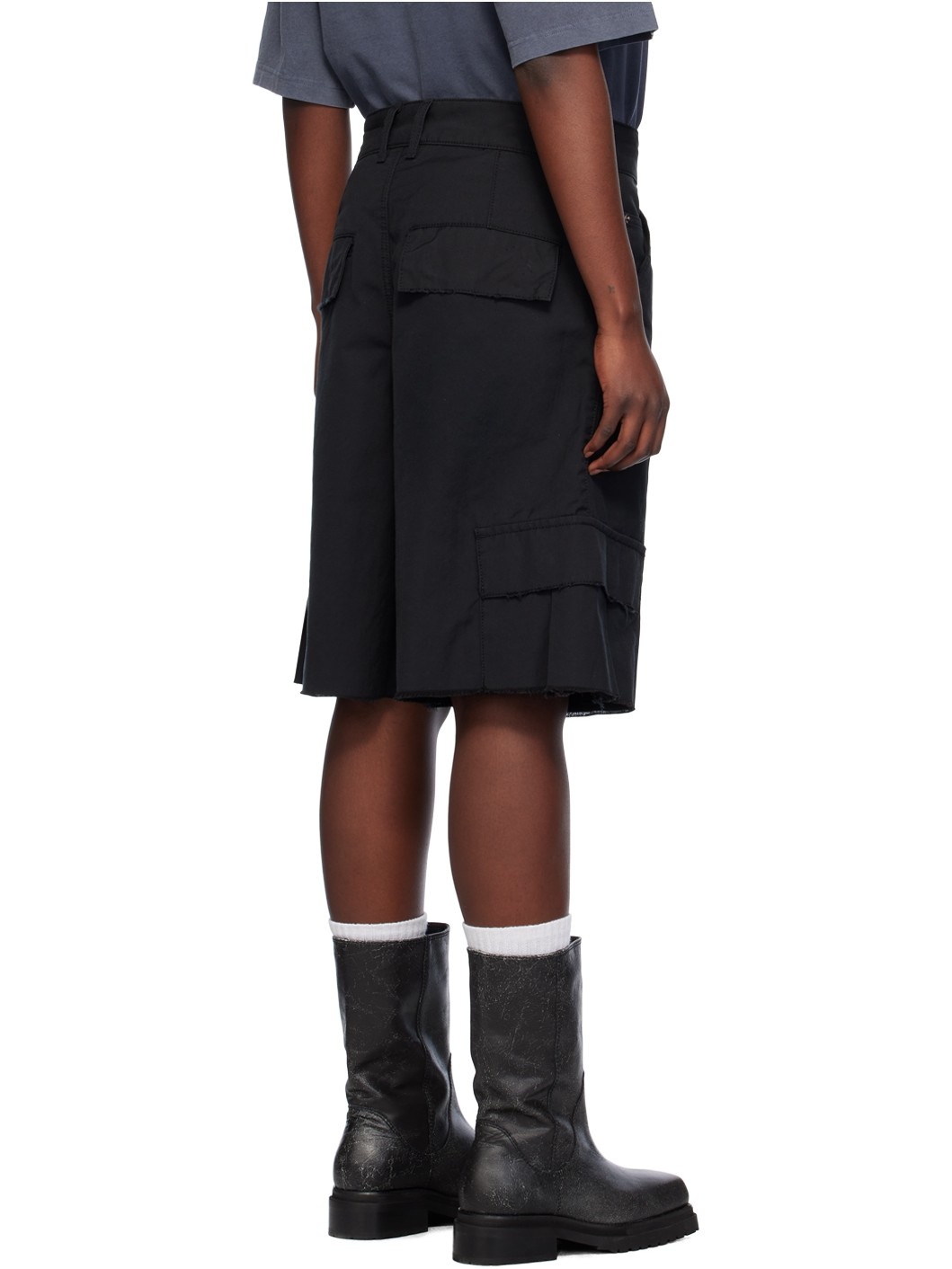 Black Cropped Cargo Shorts - 3