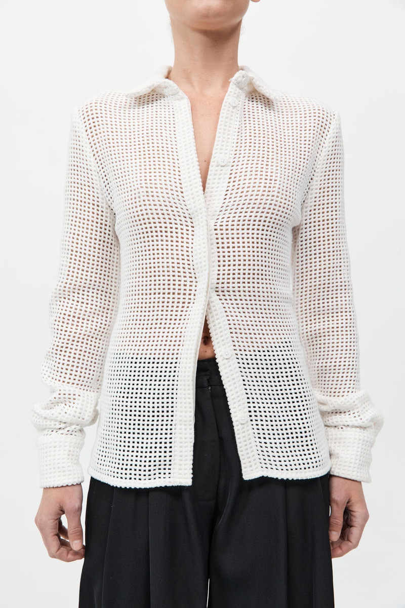 Fitted Cotton Grid Shirt - White 4