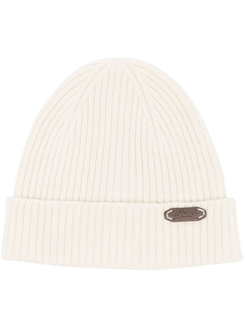 Brioni logo-patch ribbed-knit beanie outlook
