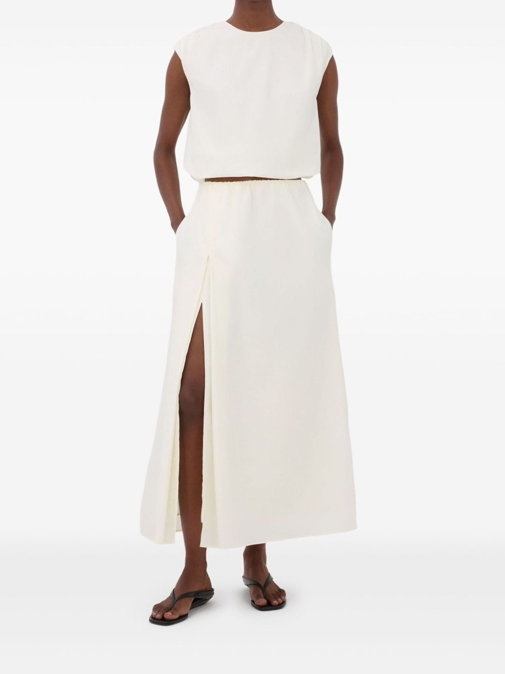 front-slit pocketed midi straight skirt - 2