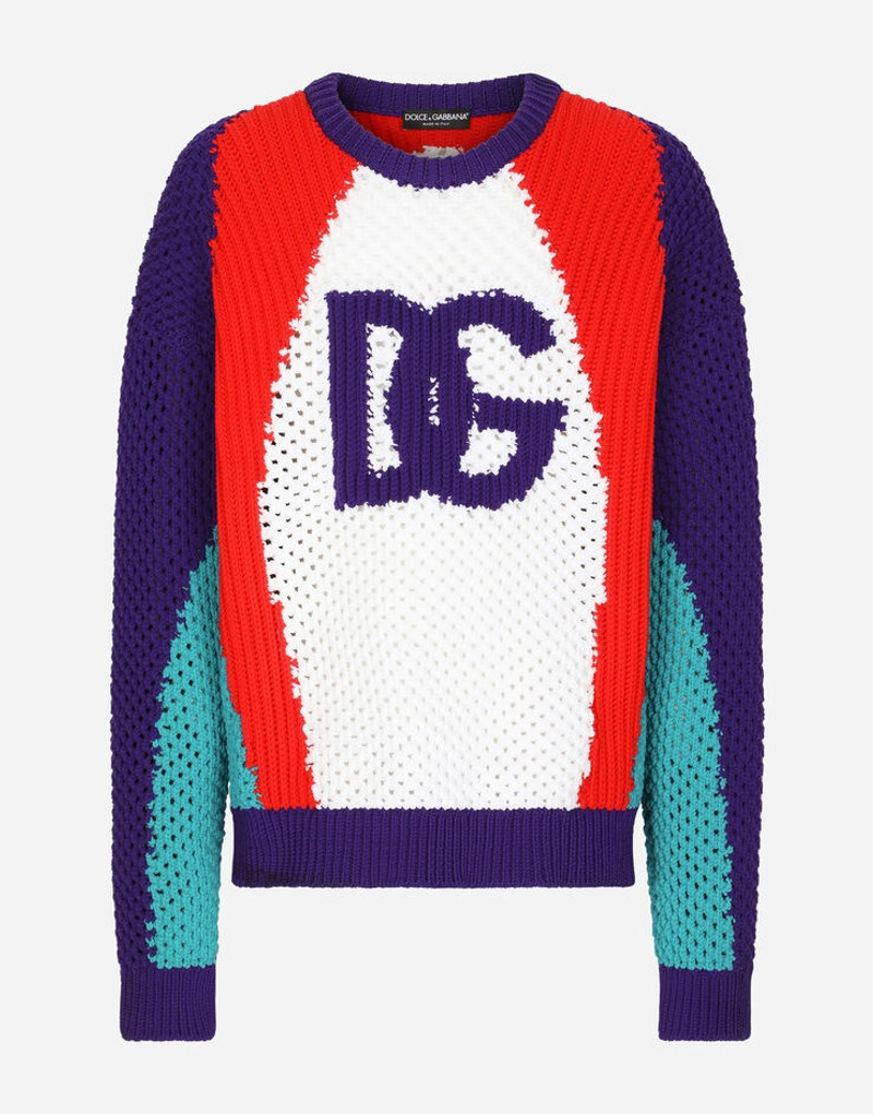Round-neck technical inlay sweater with DG detailing 1