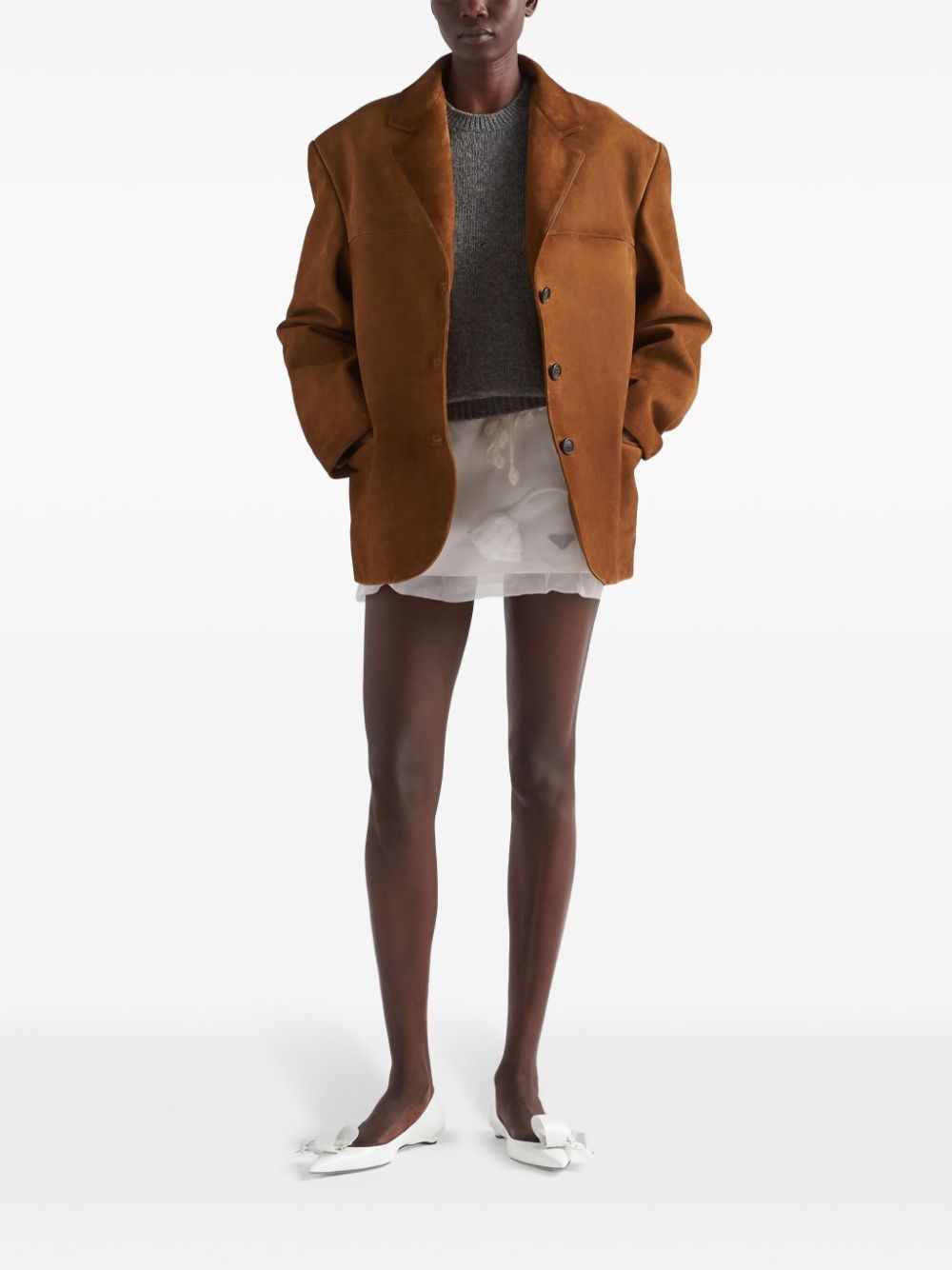 single-breasted suede blazer - 2