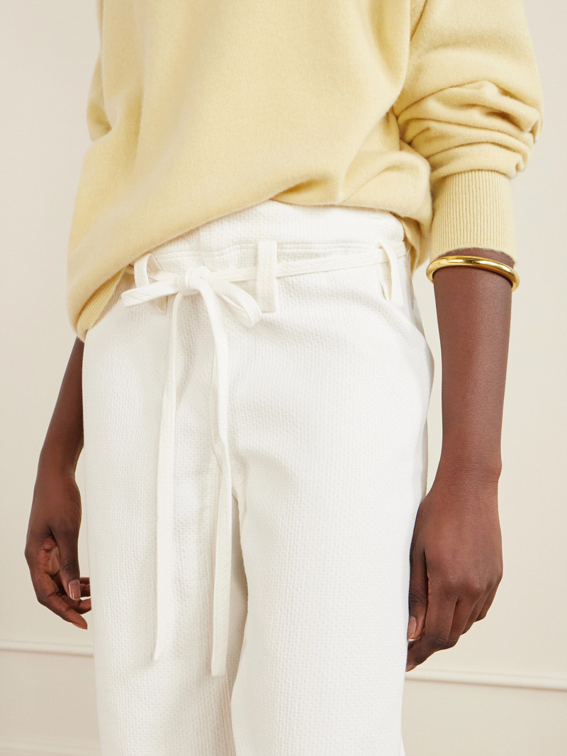 Belted Poplin-trimmed Cotton-jacquard Wide-leg Pants 5
