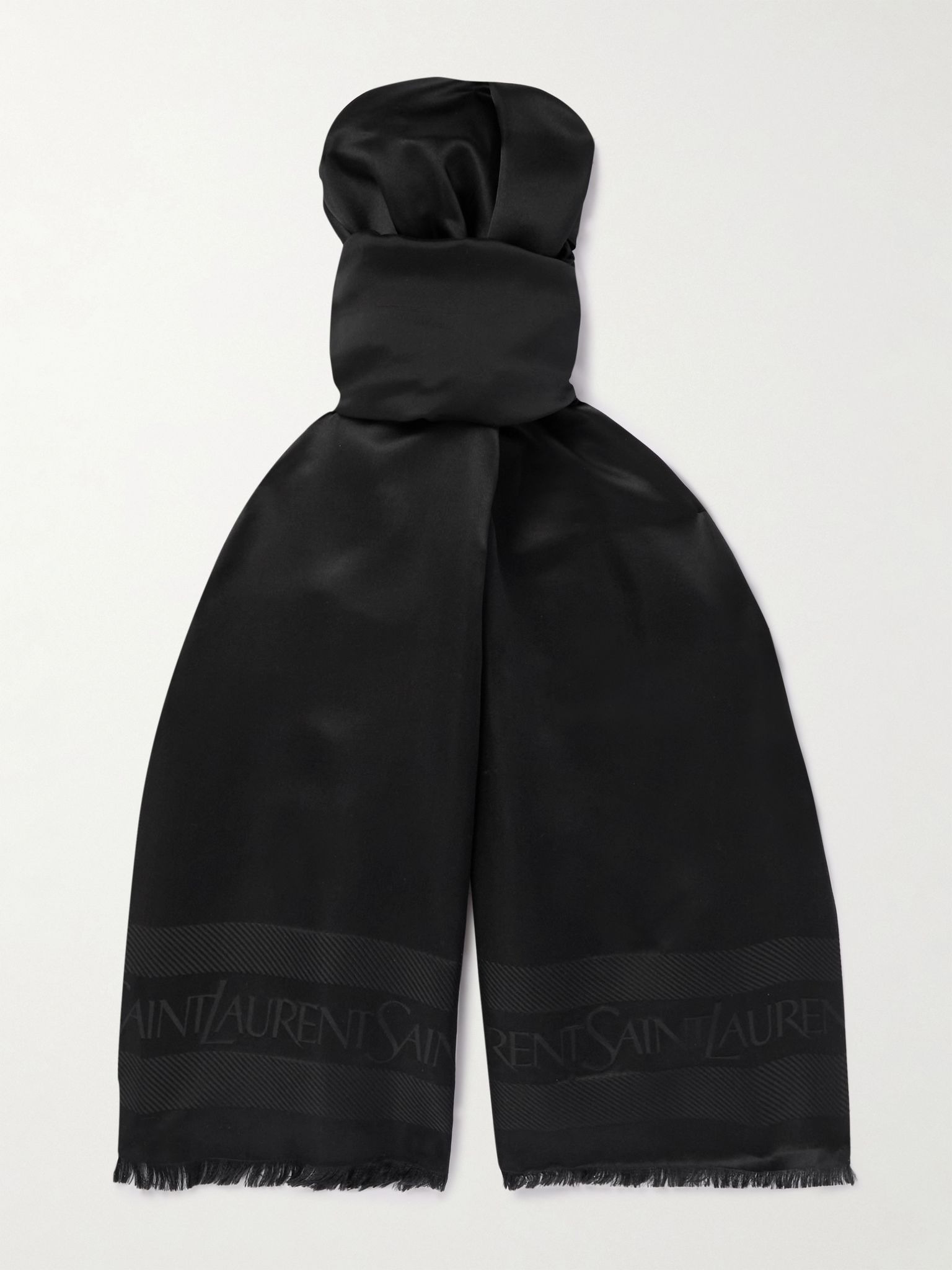 Logo-Jacquard Silk-Satin Scarf Black - 1