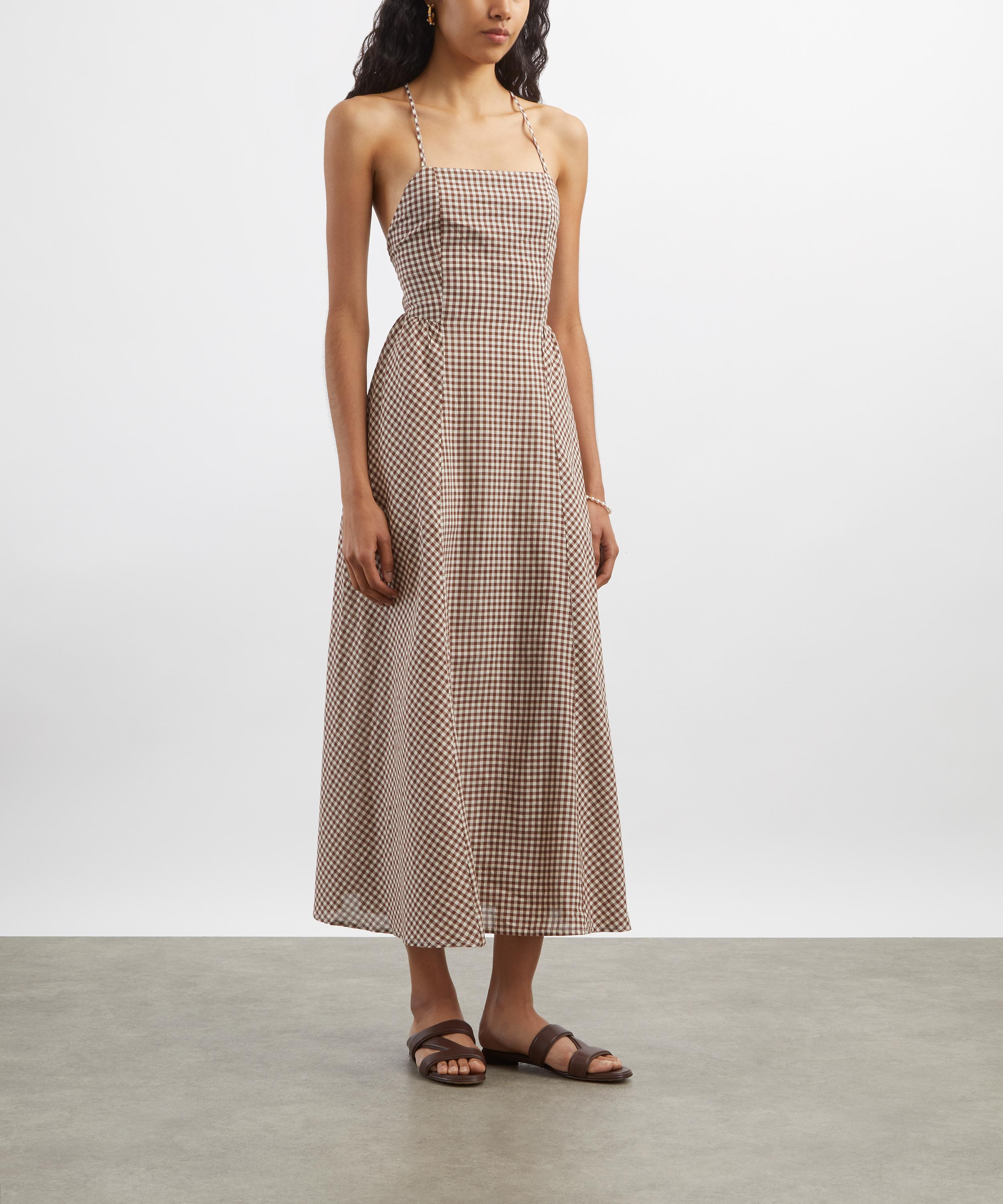 Callie Petite Mocha Gingham Midi Dress - 3