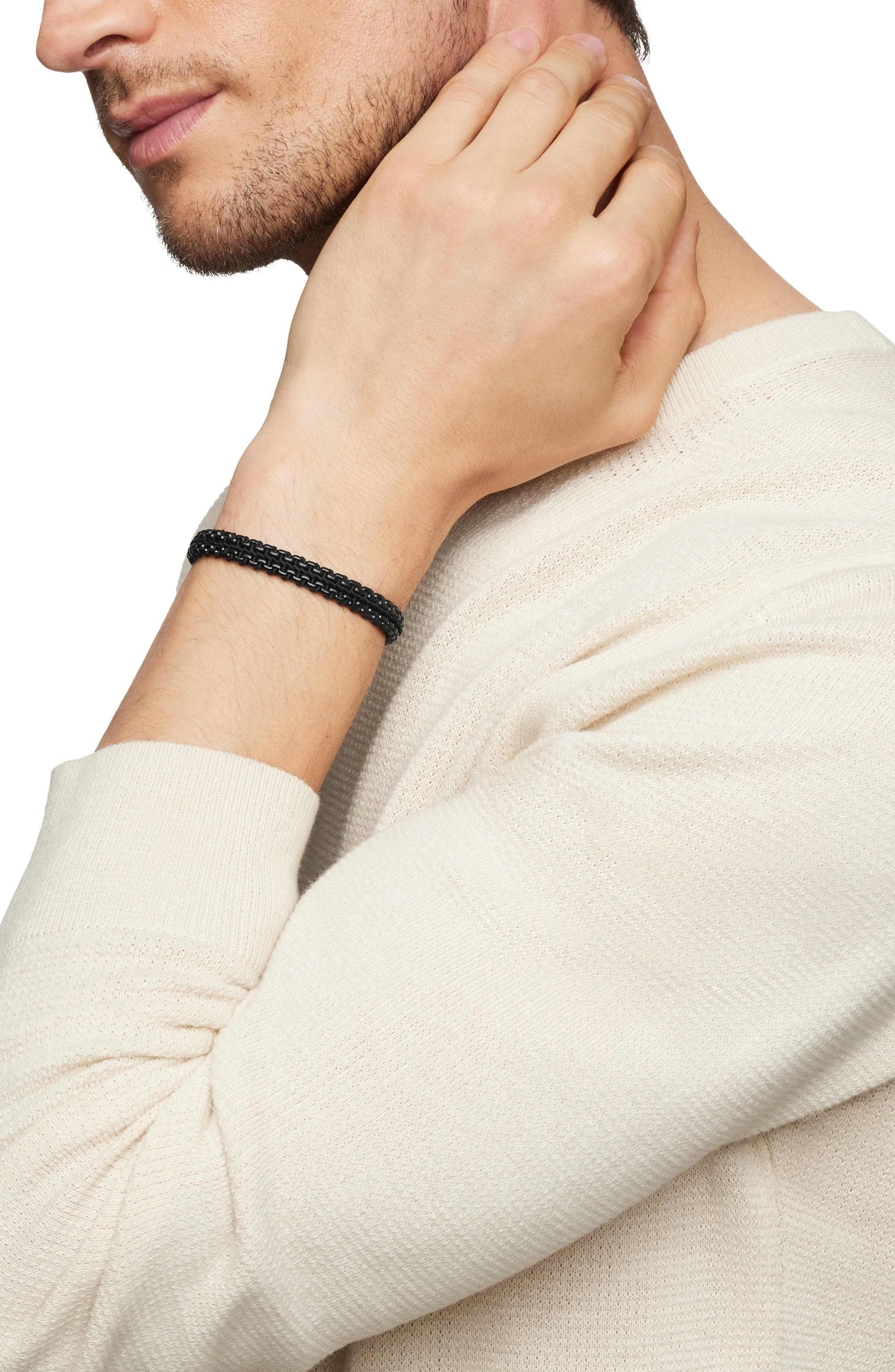 David Yurman Woven Box Chain Bracelet in Sterling Silver with Stainless Steel & Nylon, 10mm in Black - 3