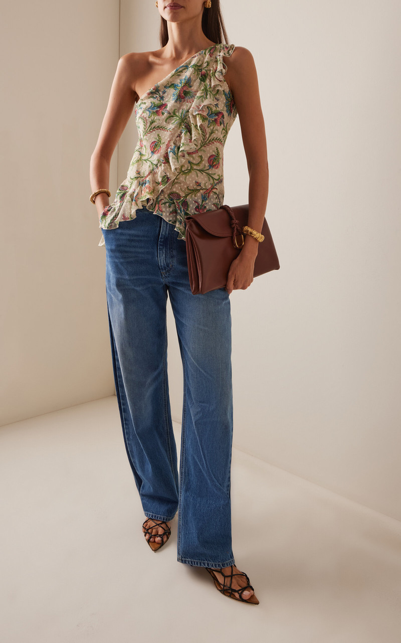 Etro Ruffled Asymmetric Silk-Blend Top print outlook