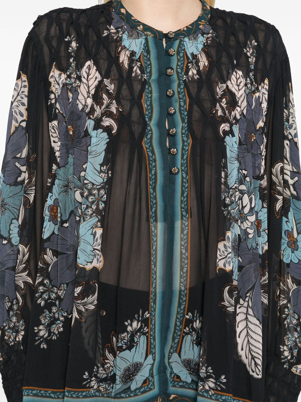 blossom tapestry smocked blouse - 5