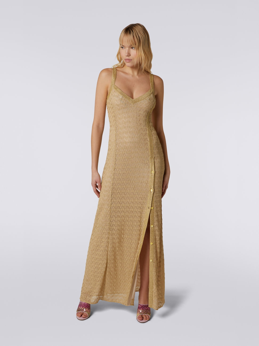 Long viscose blend lace dress with lamé - 2