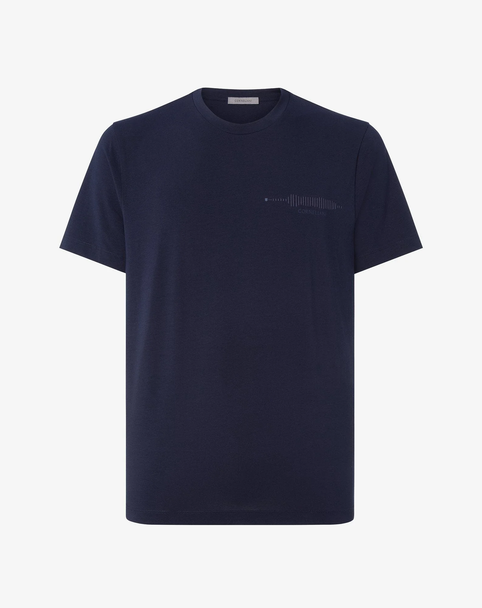 Navy blue cotton pique polo shirt with print on chest - 1