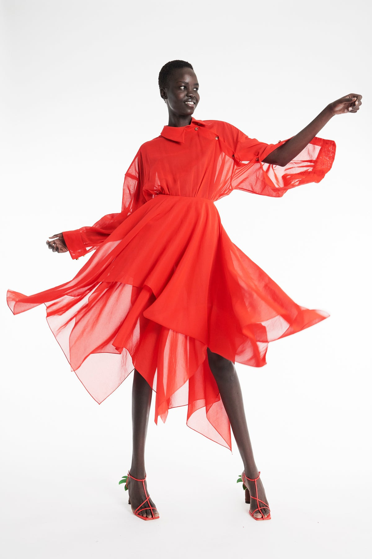 ORGANZA SHIRT DRESS RED - 6