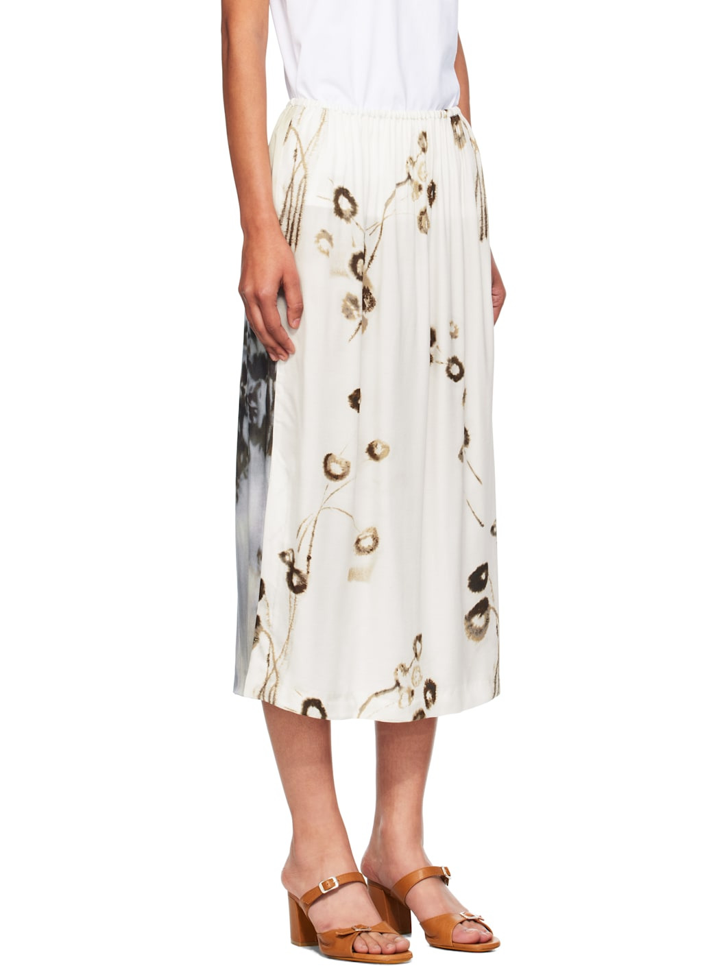 White Printed Lace Midi Skirt - 2