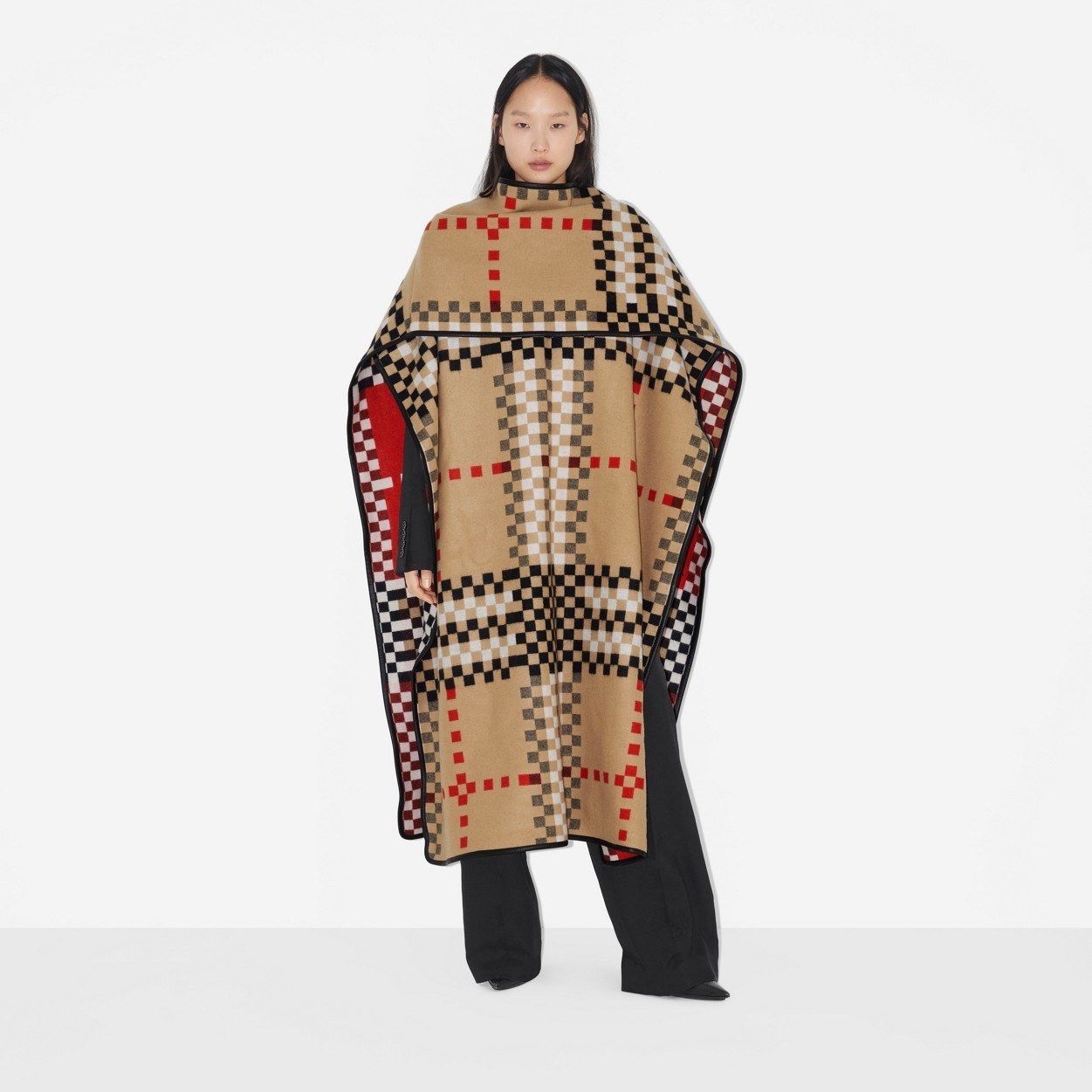 Pixel Check Cashmere Cape - 2