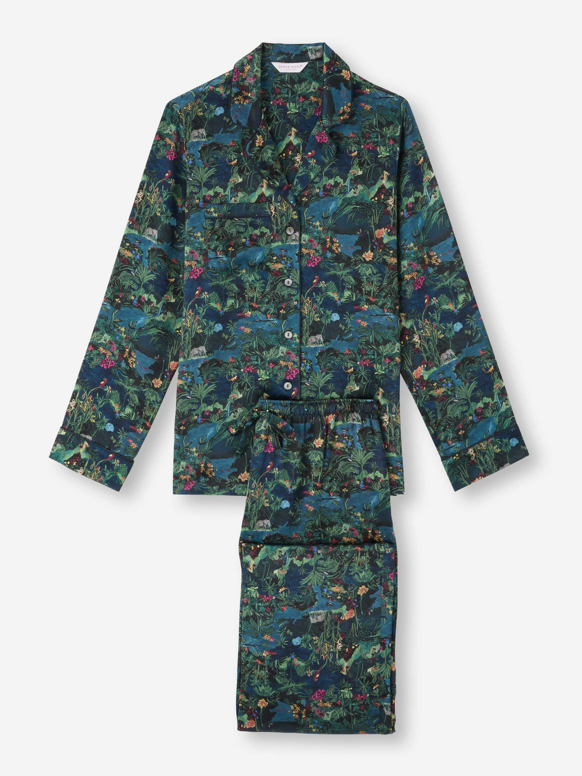 Women's Pajamas Silk Satin Multi Midnight Jungle Print - 1