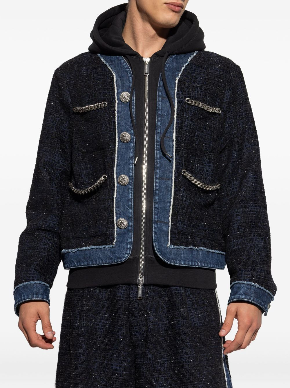 chain-trimmed tweed jacket - 3