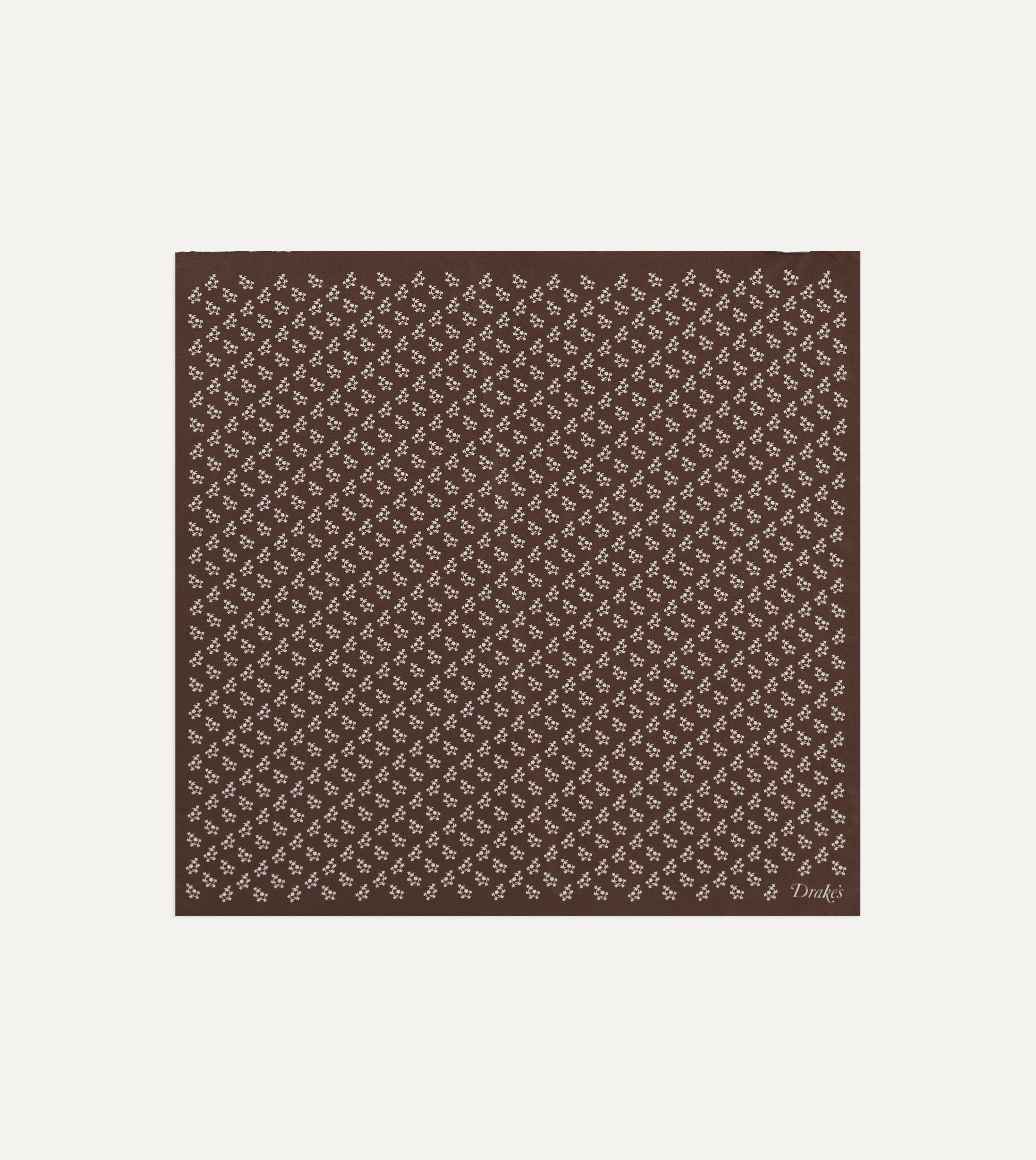 Brown Small Floral Print Silk Pocket Square - 1