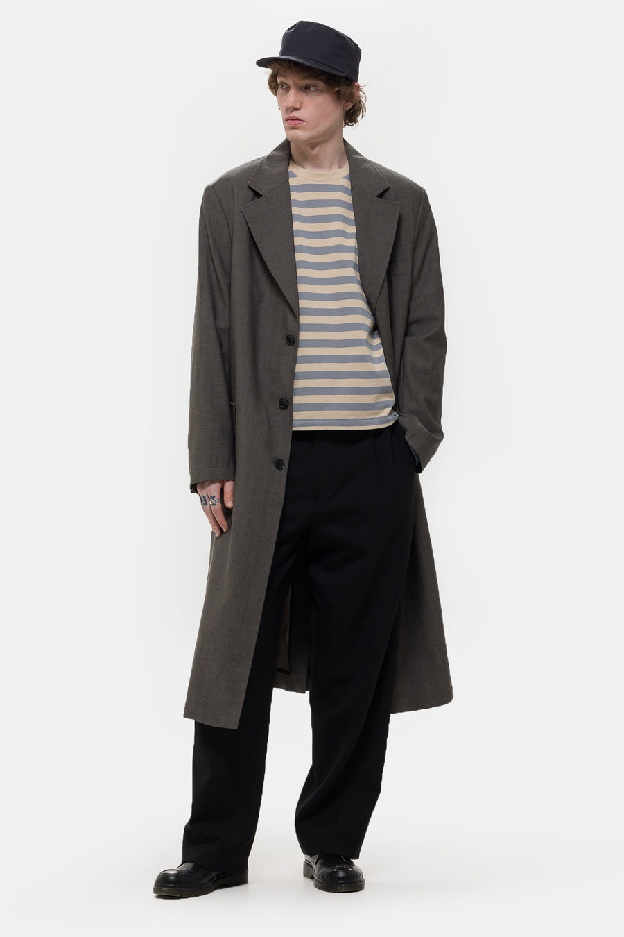 Evening Coat in Dark Taupe Herringbone - 2