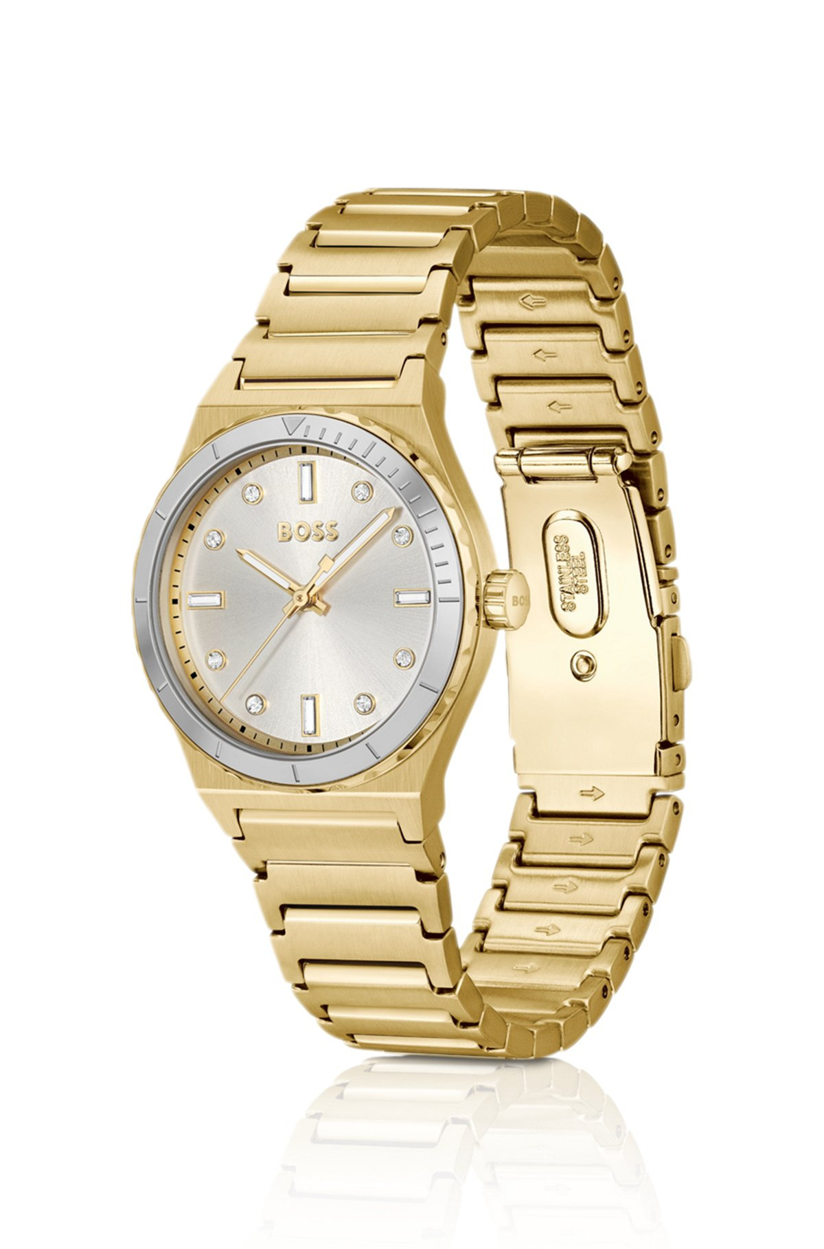 GOLD-TONE WATCH WITH CRYSTAL INDEXES AND LINK BRACELET - 2