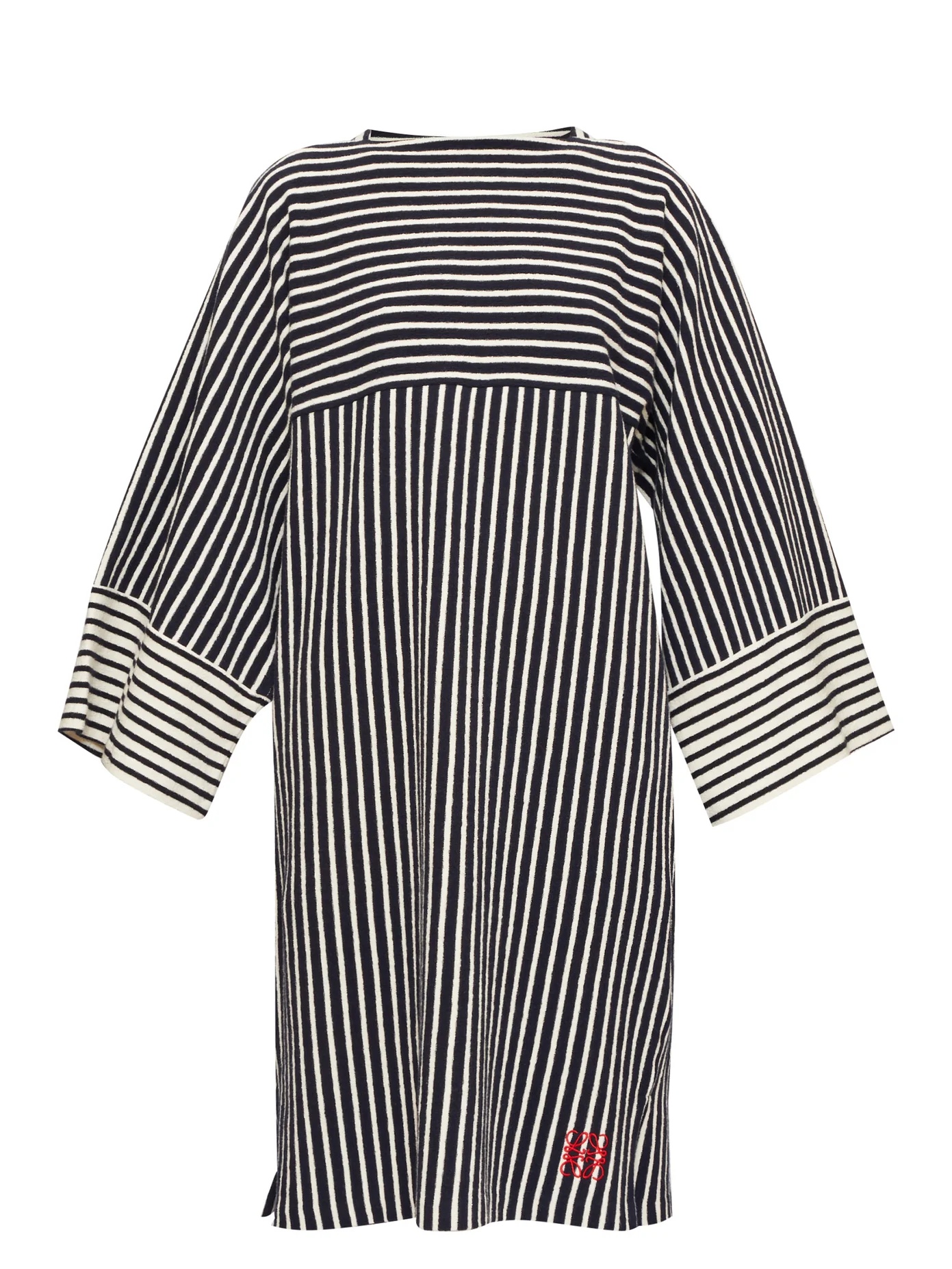 Striped wide-sleeve cotton-terry dress - 1