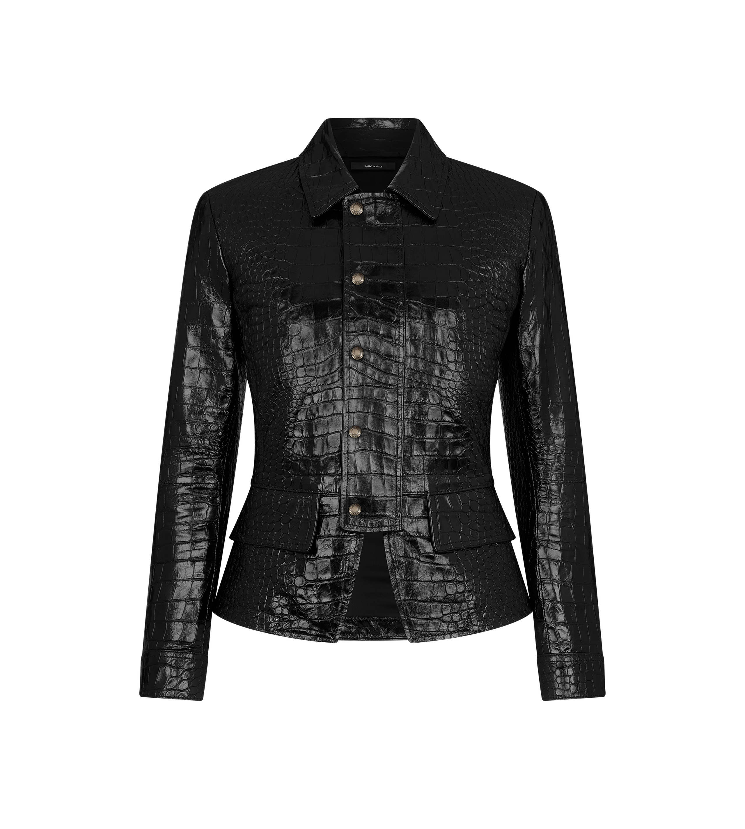 EMBOSSED LEATHER FITTED JACKET - 1