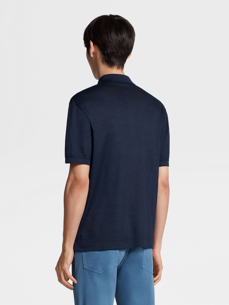 DARK BLUE ZEGNA SILK POLO SHIRT 3