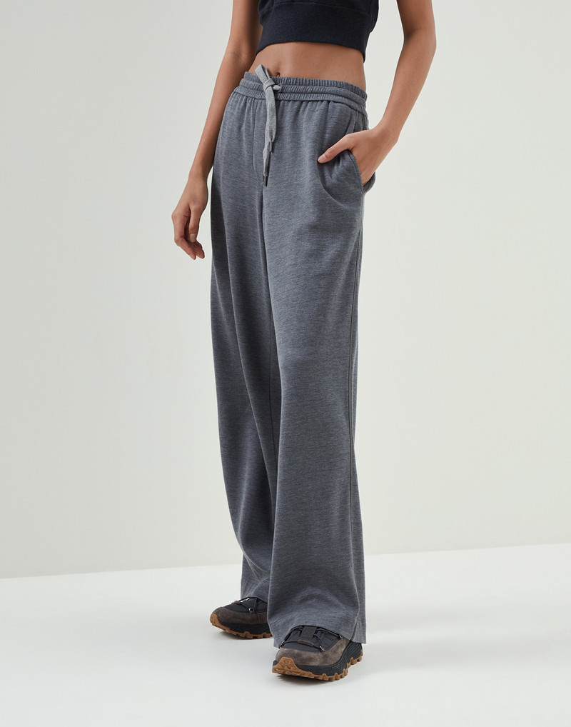 Comfort cotton and silk interlock wide trousers with precious stripe - 1