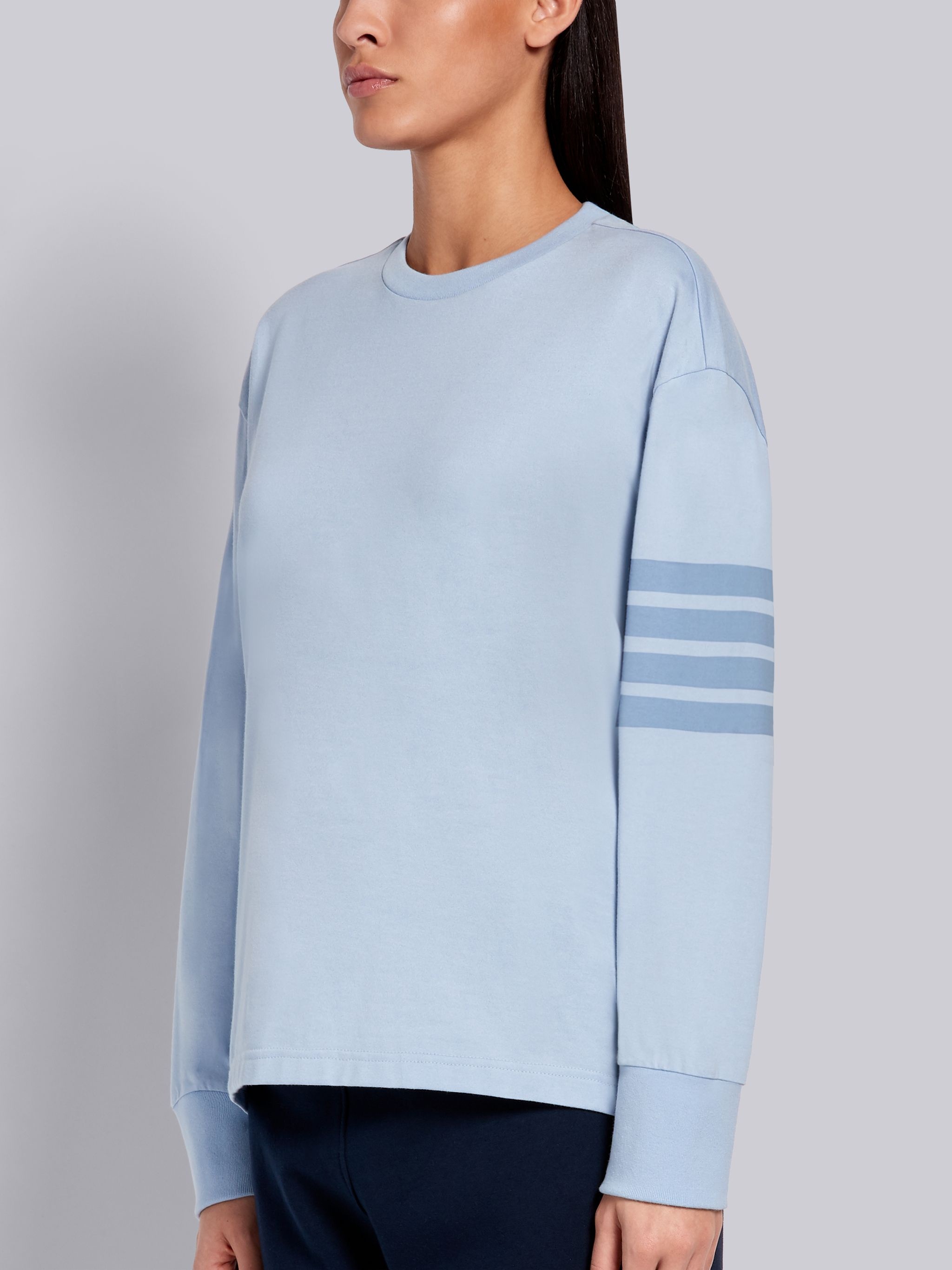 Light Blue Cotton Jersey Long Sleeve Tonal 4-Bar Rugby T-shirt - 2