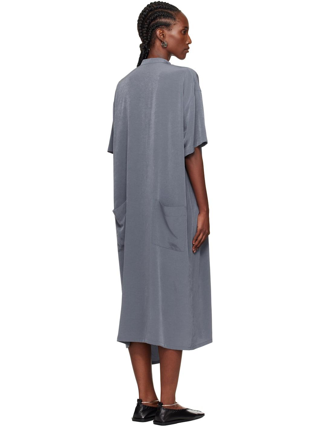 Blue N-Half Sleeve Box Shirt Midi Dress - 3
