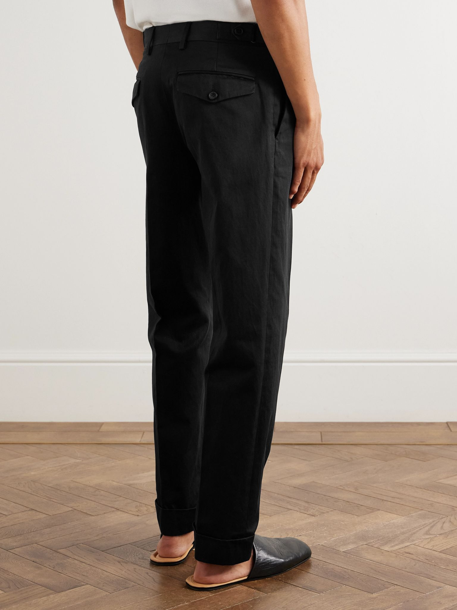 Tapered Cotton-Satin Trousers Black - 4