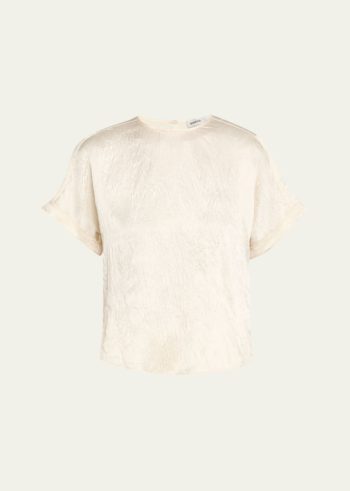Addison Short-Sleeve Crinkled Satin Shirt - 1