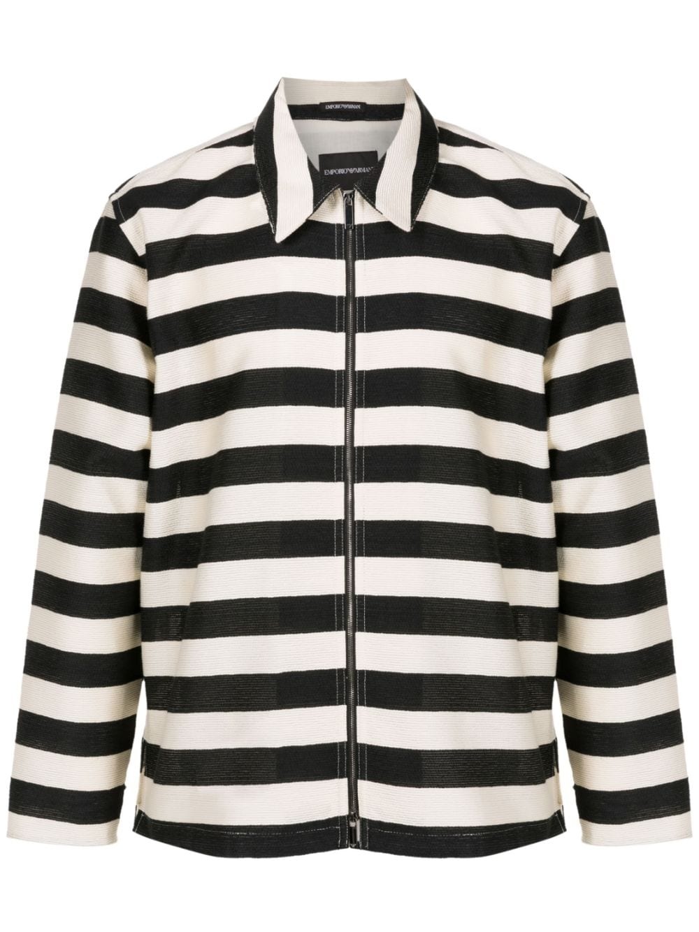 striped zip-up shirt jacket - 1