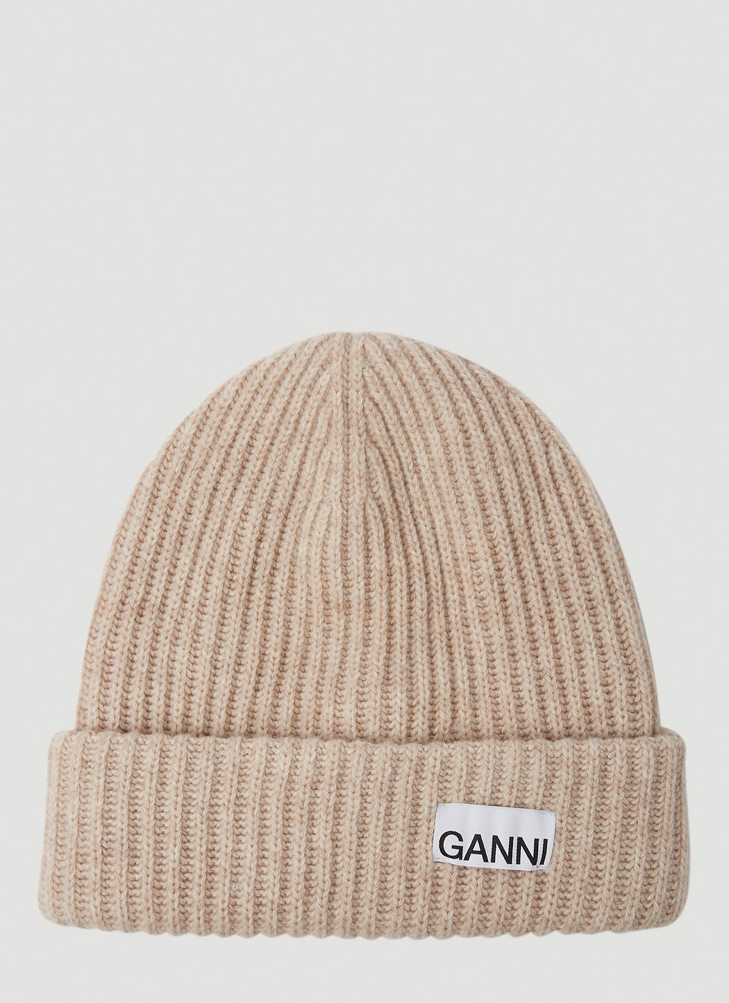 GANNI Logo Patch Ribbed Beanie Hat | lncc | REVERSIBLE