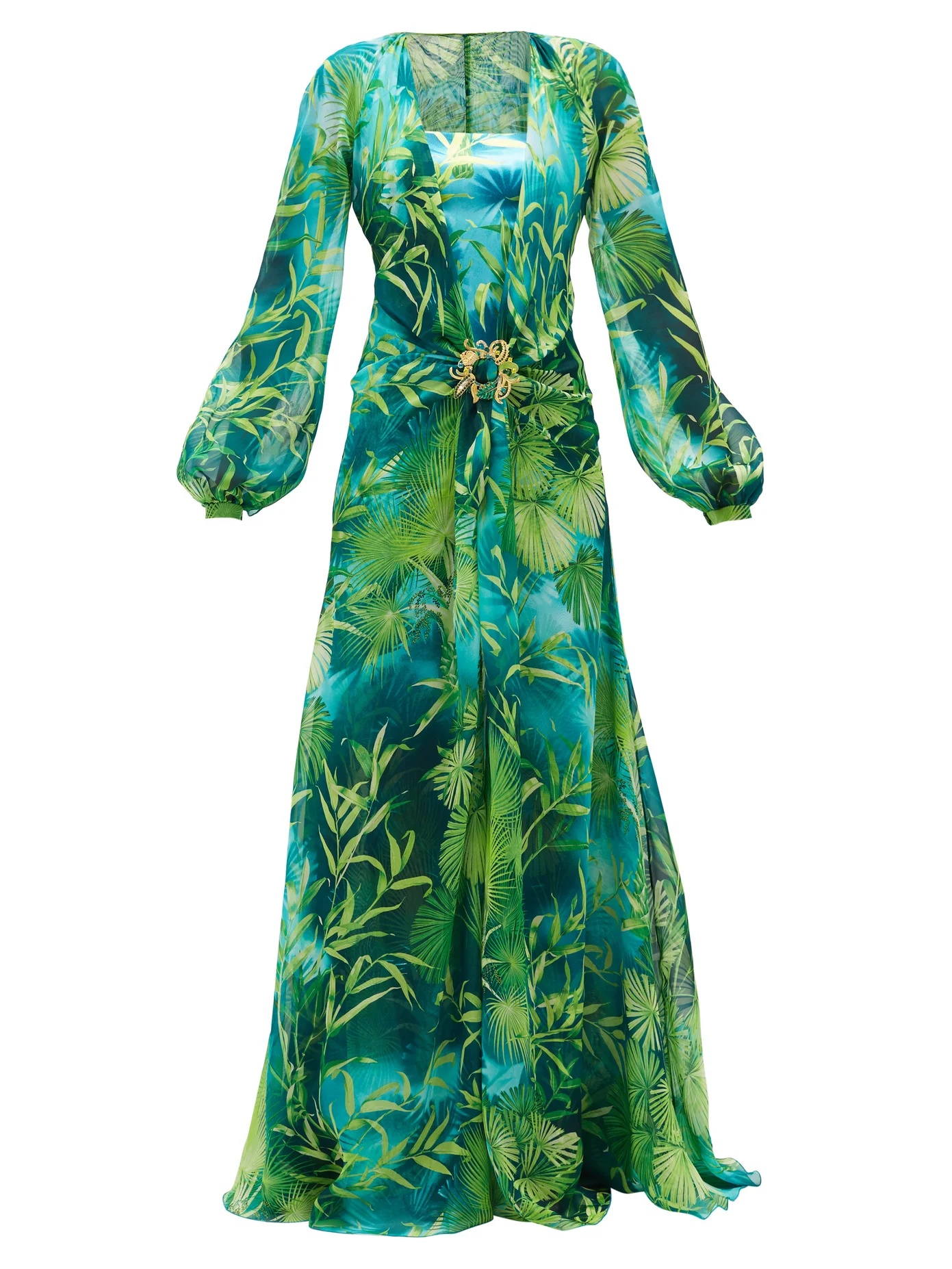 Jungle-print plunge-neck silk-chiffon dress - 1