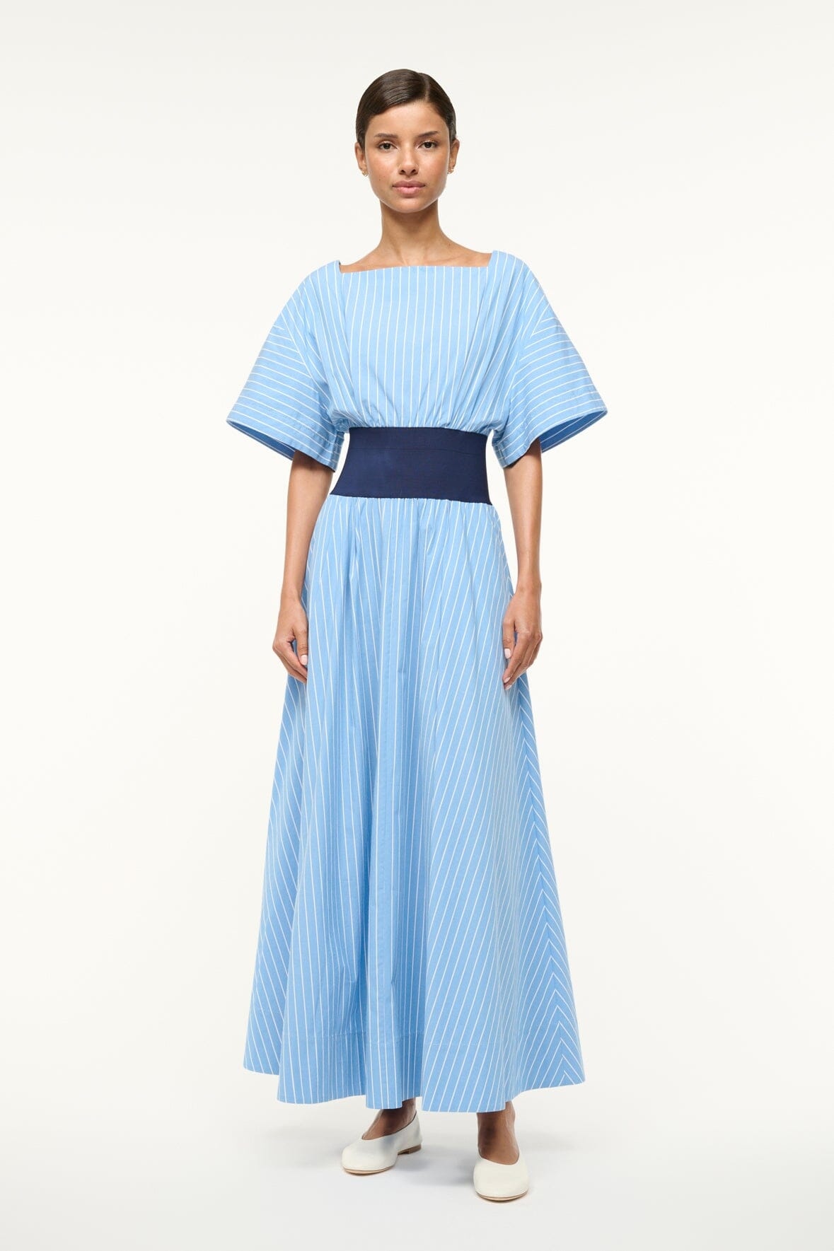 STAUD AMY DRESS AZURE PINSTRIPE - 2