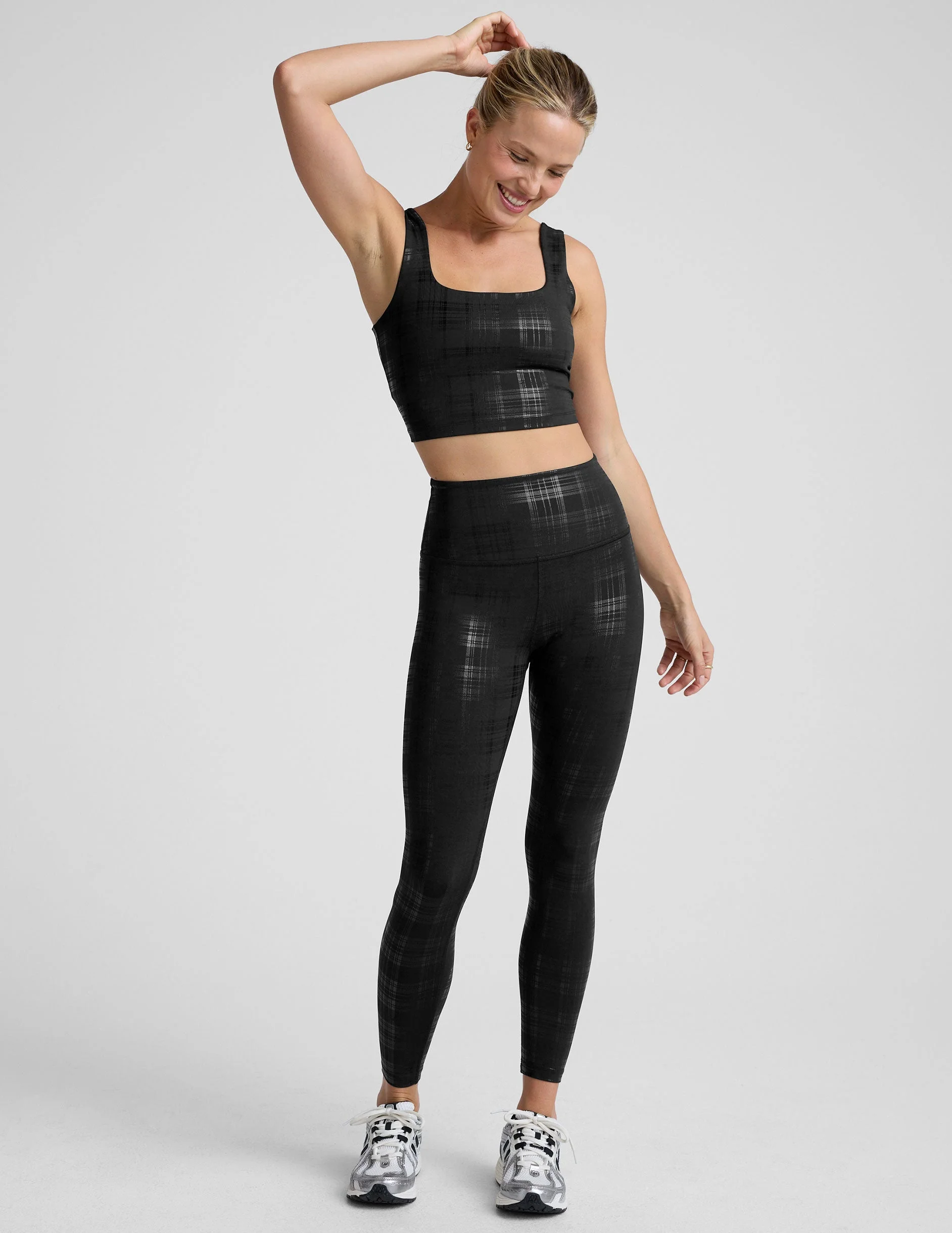 Plaid Foil Black High Waisted Midi Legging - 1