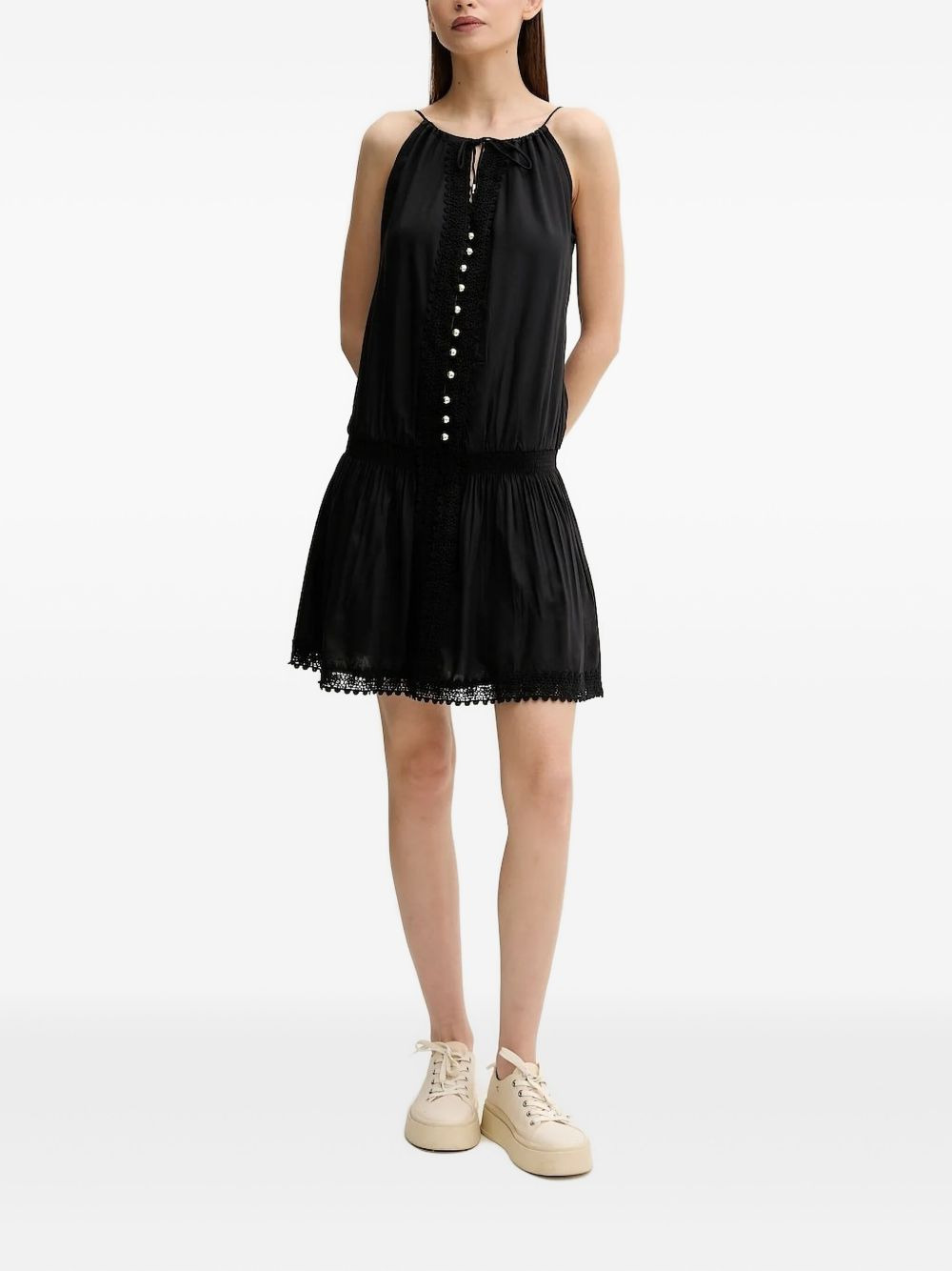 lace-insert button-front mini dress - 1