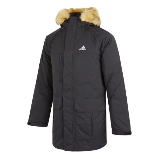 adidas Down Parka Outdoor Solid Color mid-length hooded Stay Warm Down Jacket Black H20761 - 1