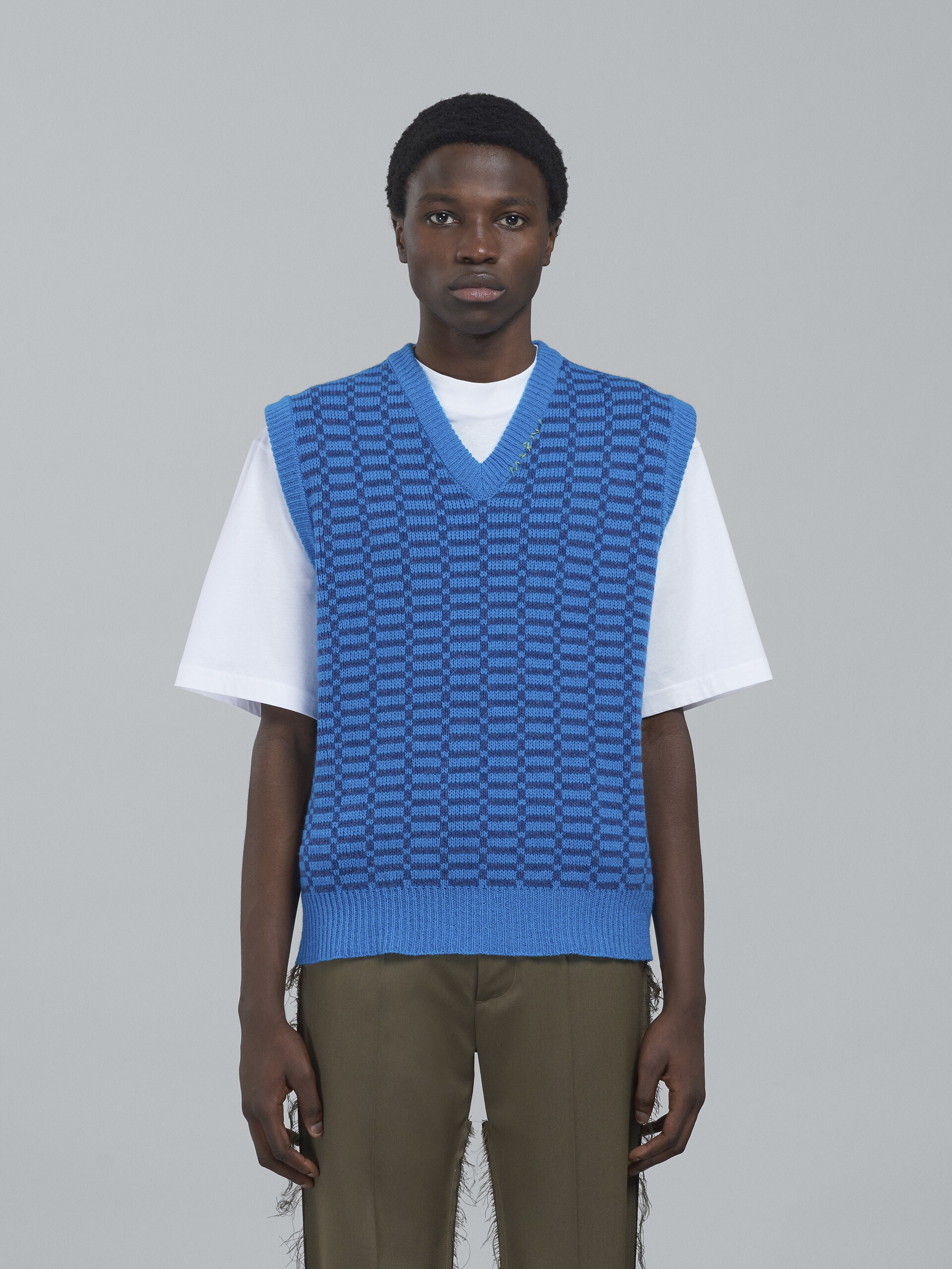 BLUE SHETLAND WOOL V-NECK VEST - 2
