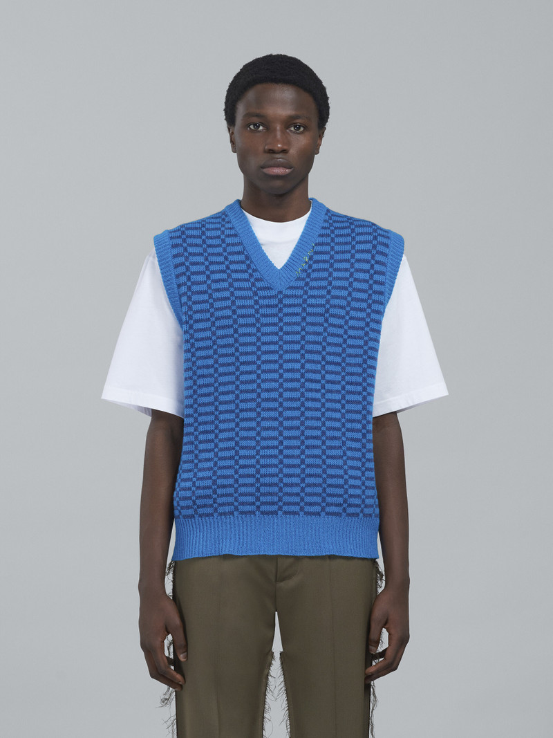 Marni BLUE SHETLAND WOOL V-NECK VEST outlook