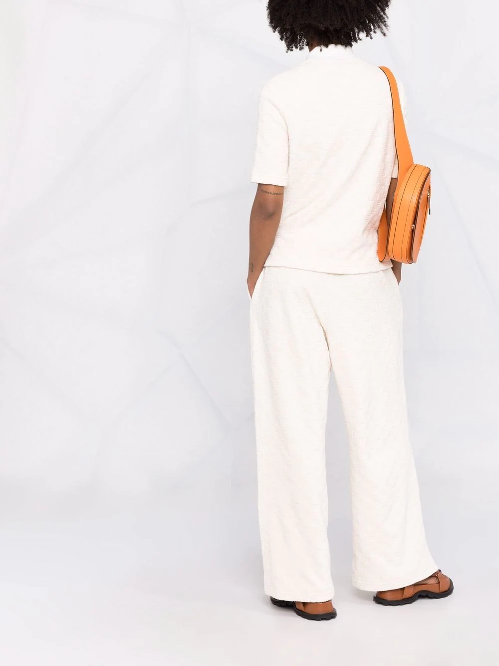 monogram-pattern terrycloth wide-leg trousers - 4